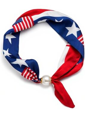 🇺🇸 Patriotic Silk Scarf Necklace with Pearl Accent